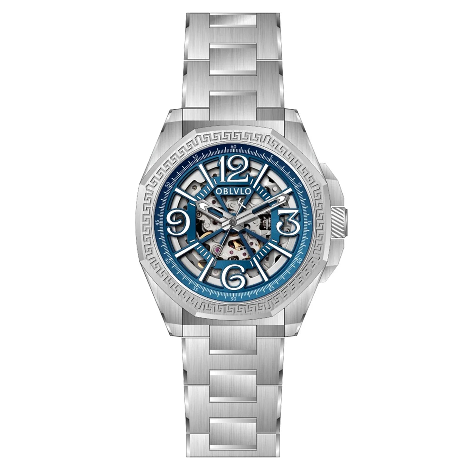 OBLVLO Luxury Mens Automatic Watch Designer Skeleton Dial Stainless 