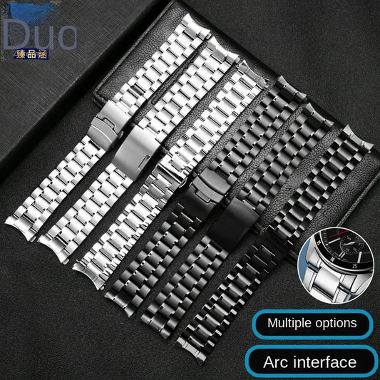 Curved End Stainless Steel Strap Men 20mm 22mm High Quality Metal Watchband Watch Chain Bracelet