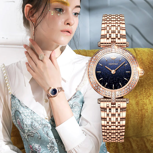 ROCOS Luxury Women Watch Fashion Elegant Diamond Wristwatch Leather RO