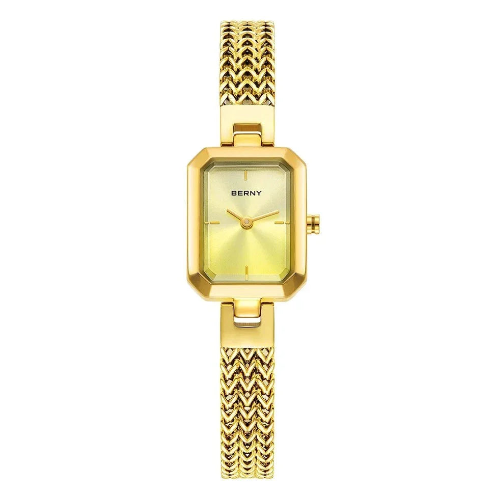 BERNY Women Watch Golden Rectangle Quartz Fashion Minimalist 