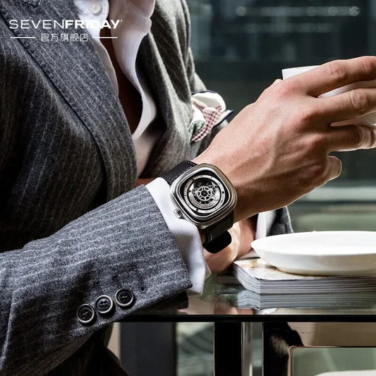 SEVENFRIDAY P series classic automatic men's watch leather strap New Years gift P1B/01 niche men's watch large dial luxury brand