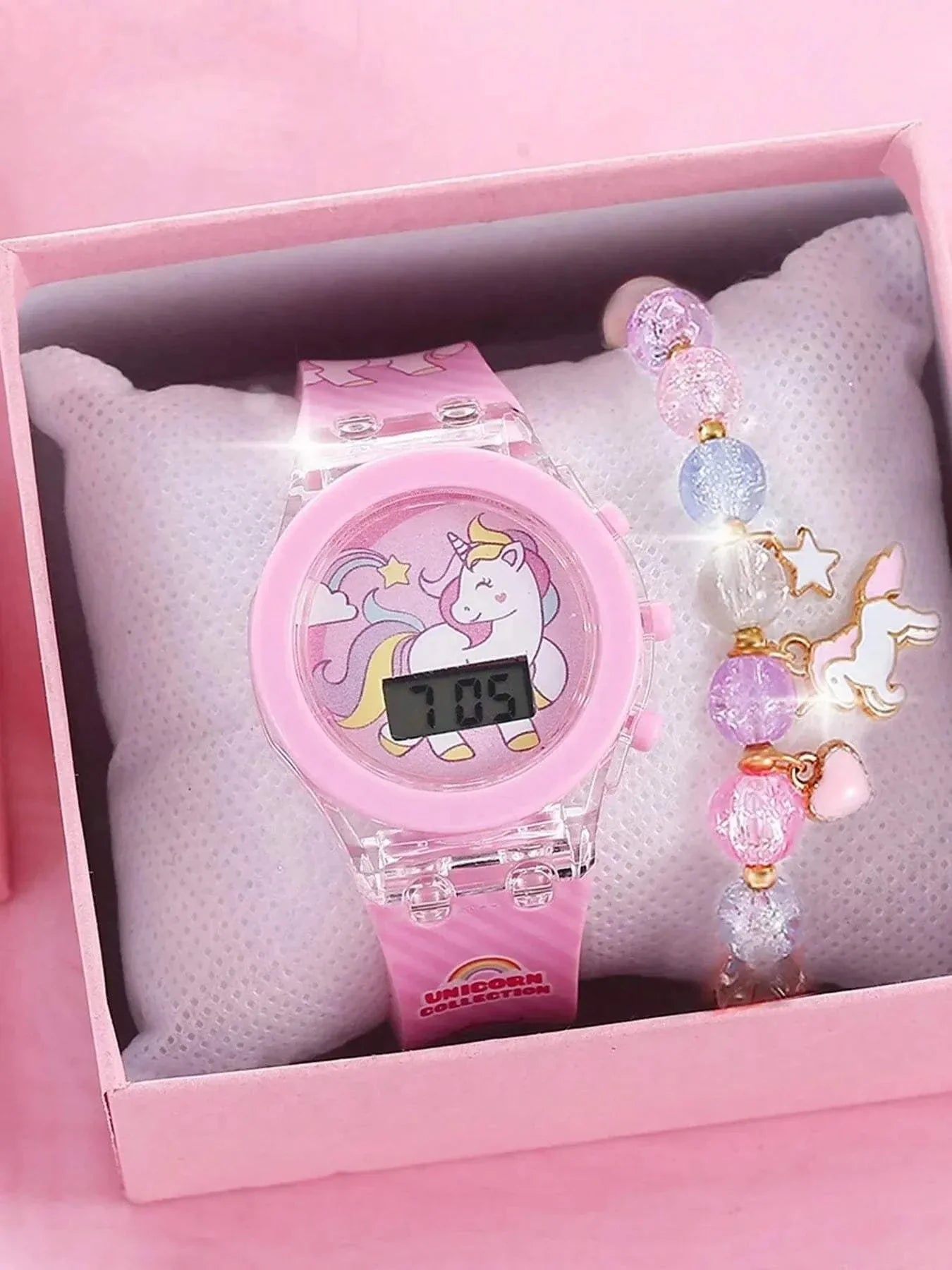 1pcs Unicorn Pink Silicone Electronic Watch +1pcs Unicorn Crystal Bracelet Set