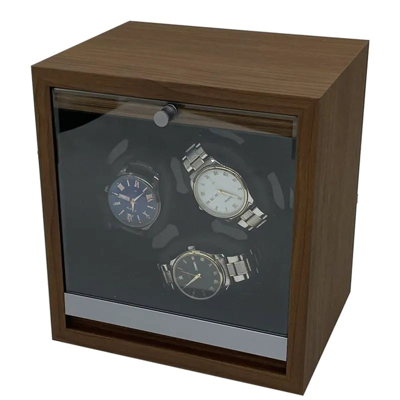 Watch Winder for Automatic Watches Box Storage Dustproof Mechanical Watch Case Black Walnut Wood Safe Mata Box LED Ambient Light