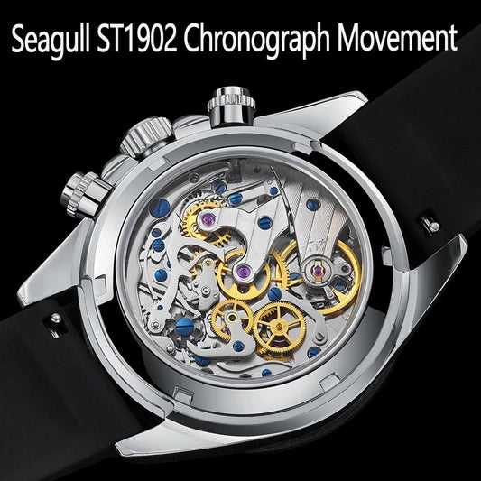 Sapphire Manual Chronograph Mechanical Mens Watch Day tona Seagull Movement ST1902 Chronograph  Waterproof 50M