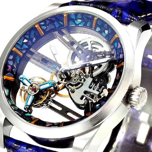 42mm Mechanical Tourbillon Watch Intangible Cultural Heritage Lacquer Inlaid Bezel with Sapphire Crystal and Python Strap