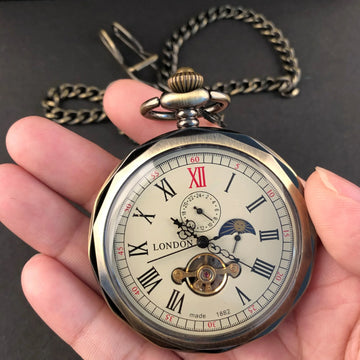 Luxury Vintage Mechanical Pocket Watch Multifunctional Moon Hand Wind Unisex Casual Chain Fob Watches