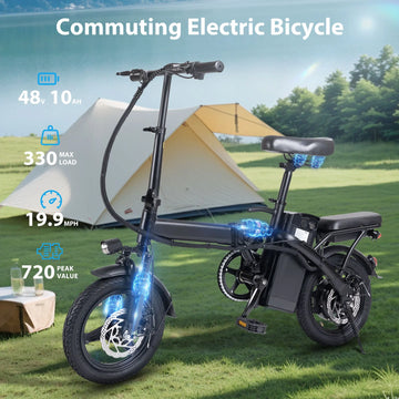 400W dual disc brake adult foldable electric bicycle with seat and basket 14 inches 48V 10.4Ah 22 mile range 20MPH
