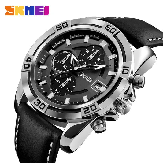 SKMEI 9156 Luxury Business Quartz Men Watches Military Leather Waterproof Sport Stopwatch Man Watch Clock 9301 Relogio Masculino