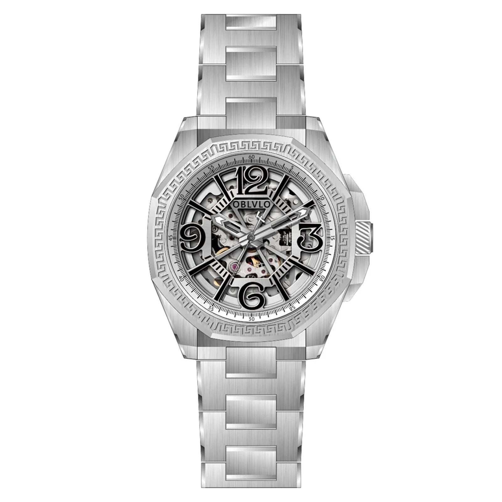 OBLVLO Luxury Mens Automatic Watch Designer Skeleton Dial Stainless 