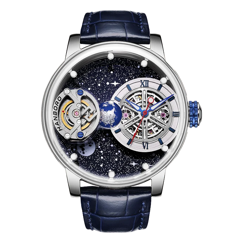 Men Luxury Celestial Mechanical Wristwatches Earth Theme Design