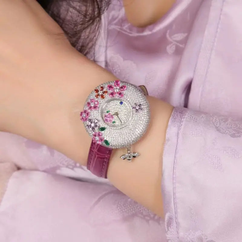 Women Luxury 925 Sterling Silver Popular Pink Flowers Ladies Bracelet