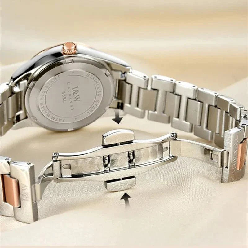 Women Ladies Fashion Girls Stainless Steel Dress Wristwatch Waterproof